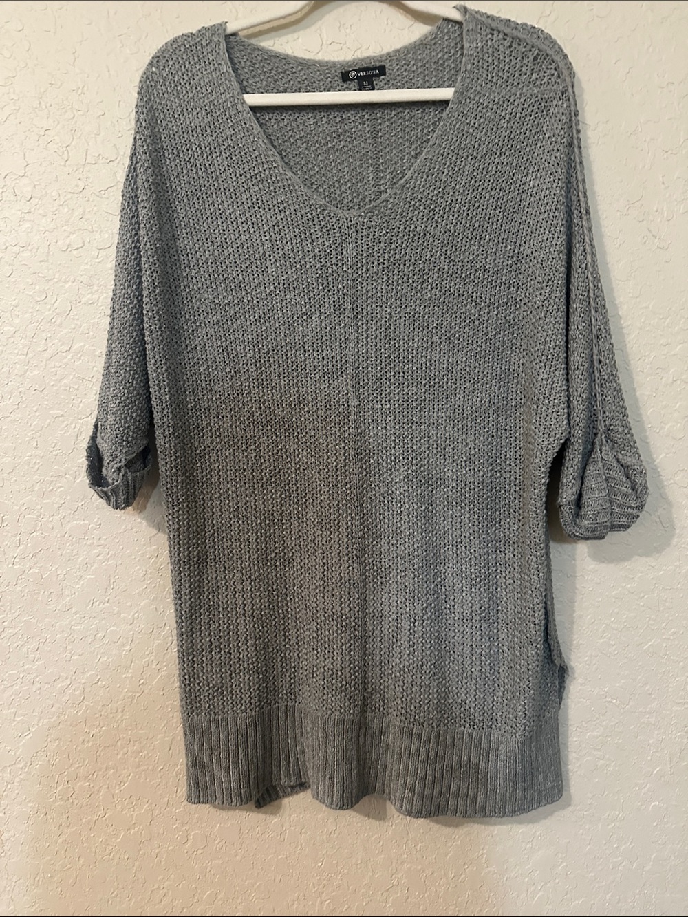 Versona Women's Light Gray V-Neck Knit half sleeve Sweater q